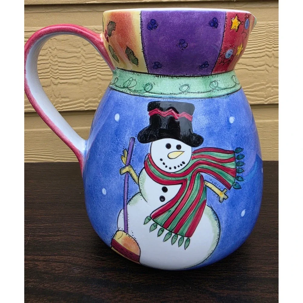 Sango Sweet Shoppe Christmas Snowman Pitcher Sue Zipkin 8 Inch 0977-112 Blue
